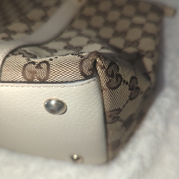 Gucci Monogram Tote GG Abbey Cream Leather Canvas Medium Bag Purse Gift EUC Chic - Picture 7 of 14